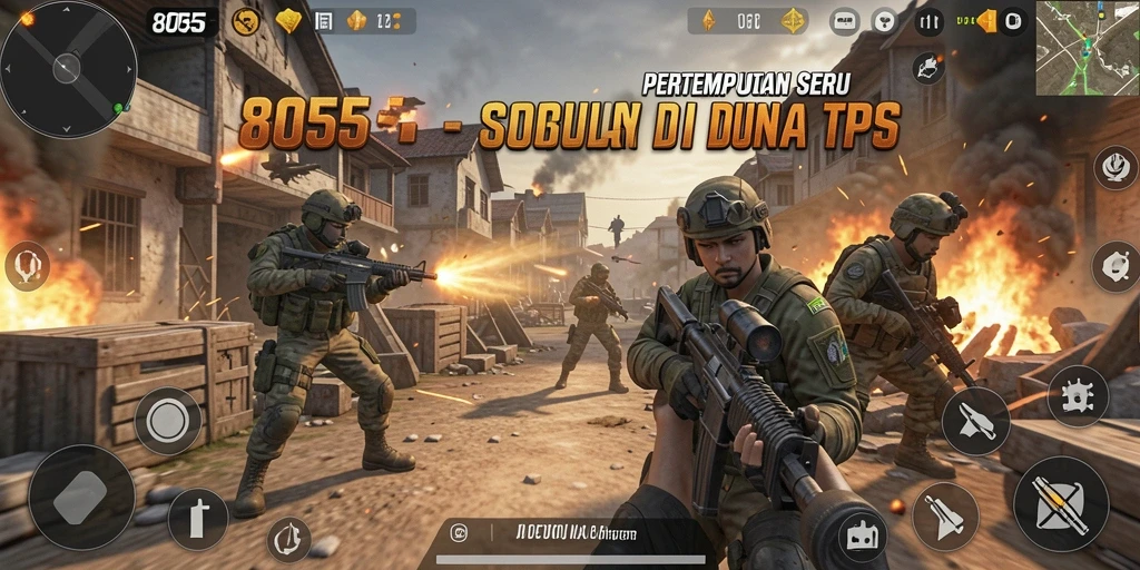 Screenshot utama 8055 menampilkan gameplay TPS yang mendebarkan.