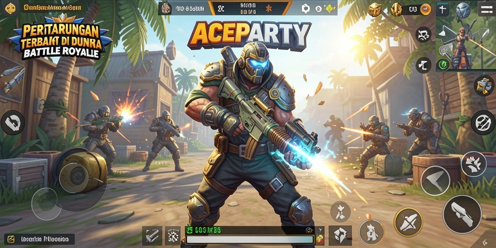 Gameplay ACEPARTY yang intens dan menarik dalam arena Battle Royale.