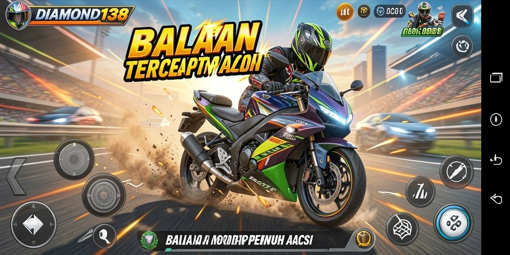 Screenshot utama DIAMOND138 menampilkan balapan motor yang seru dan mendebarkan.