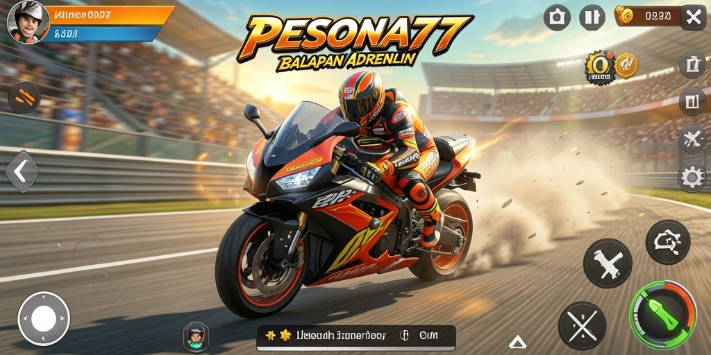 Screenshot PESONA77 menampilkan balapan motor yang seru dan mendebarkan.