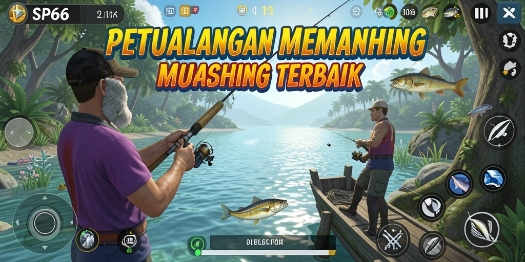 Tampilan gameplay SP666 yang memukau dengan aktivitas memancing seru.