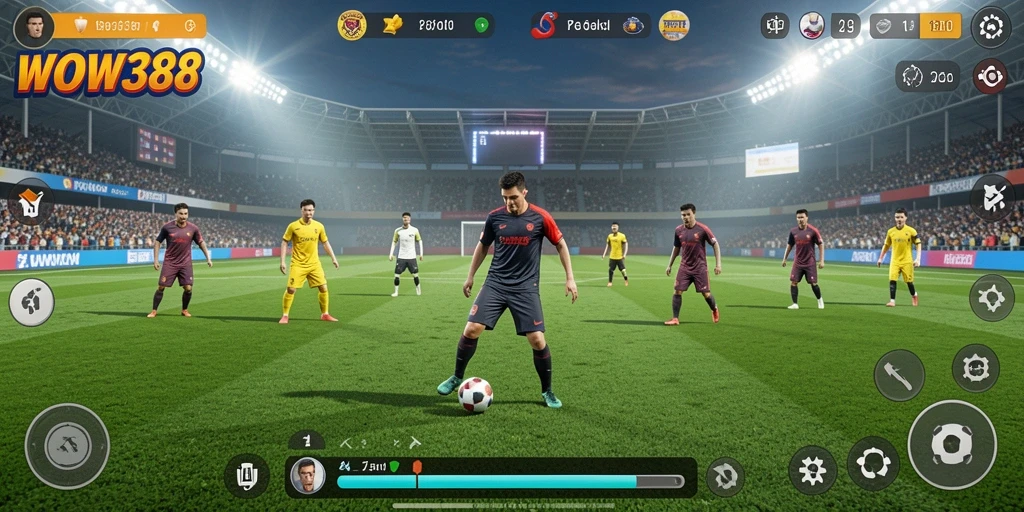 Tampilan gameplay WOW388 dengan aksi sepak bola yang memukau.
